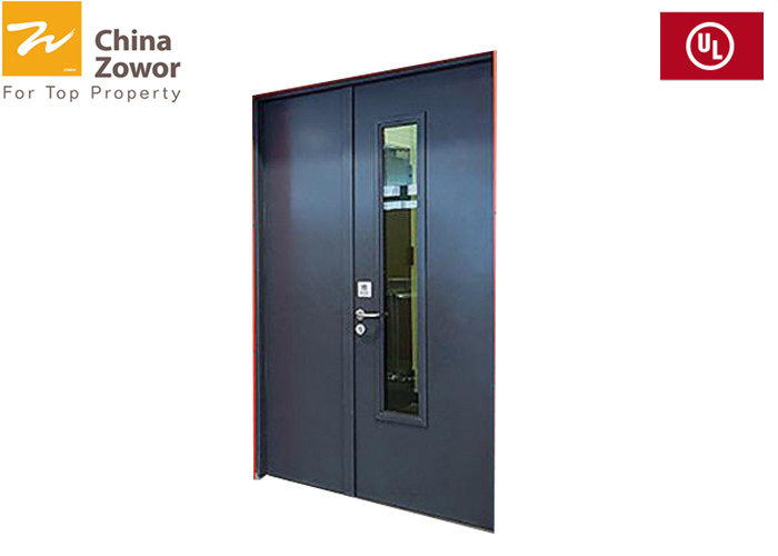 Dark Grey Unequal Leaf Right Active Gal. Steel Fire Safety Door With Vision Panel